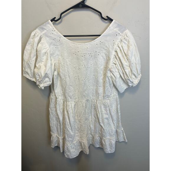 Sunday Best Aritzia White Eyelet Bubble Sleeve Peplum Girly Romantic Blouse XS - Picture 4 of 15